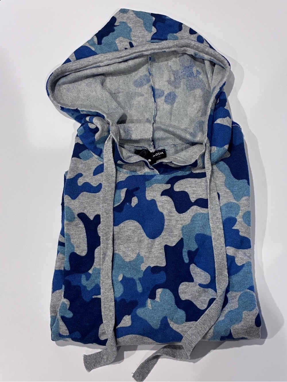 Aqua -Woman’s Blue Camo Hooded Sweater  Sz. Med